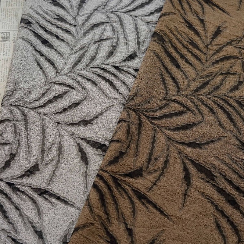 Vintage Sewing Textile - Vintage 3D reliëf palmblad garengeverfde jacquard